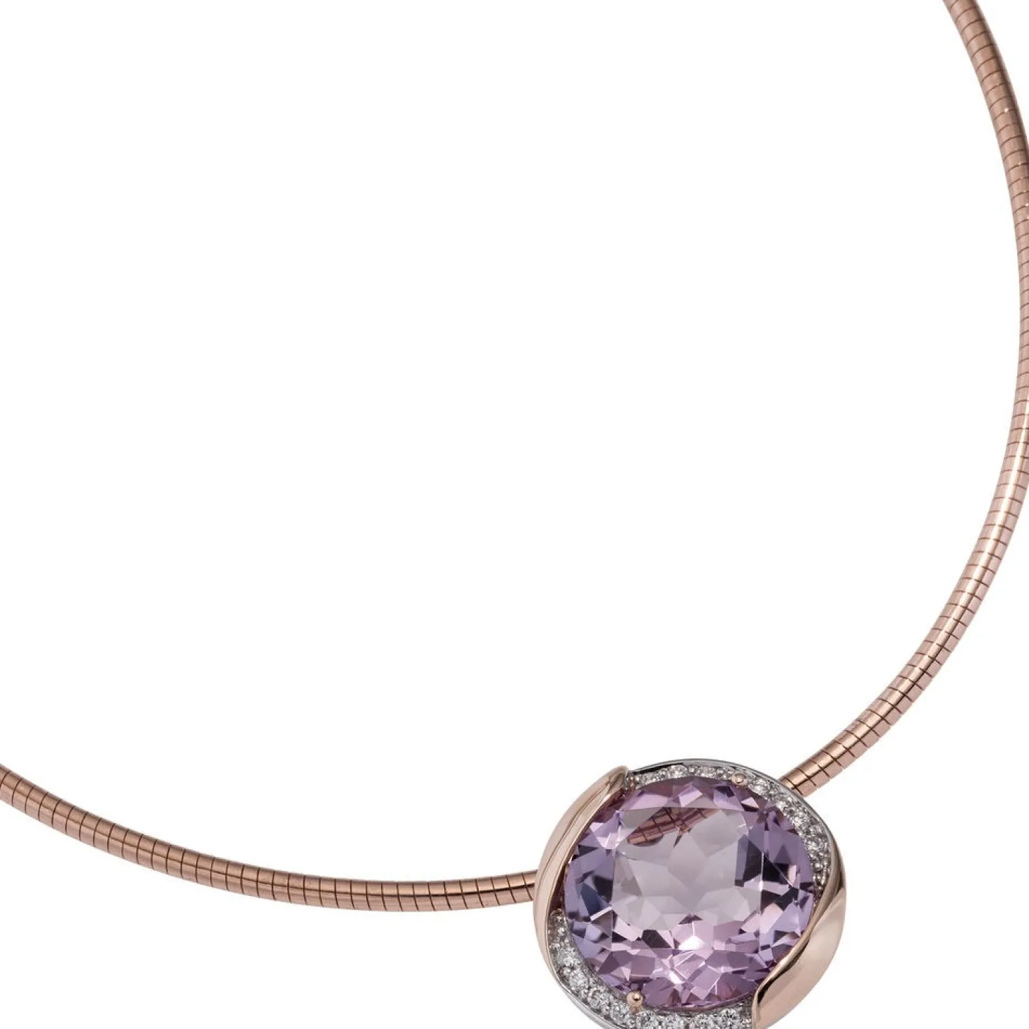 Anhänger Amethyst lila & 16 Diamanten 0.08Ct Brillanten 585 Gold Rotgold