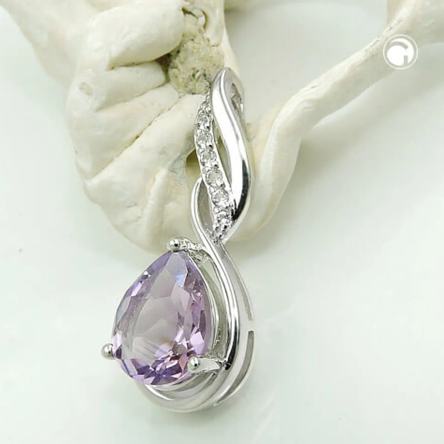 Anhänger Amethyst mit Zirkonia 27x10mm aus 925 Silber rhodiniert glänzend
