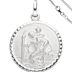 Anhänger Amulett Medaille Christopherus Schutzpatron & Halskette 42cm 925 Silber
