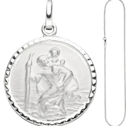 Anhänger Amulett Medaille Christopherus Schutzpatron & Halskette 42cm 925 Silber