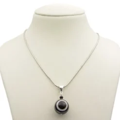 Anhänger aus Augenachat & Onyx & 925 Silber Brillenachat grau schwarz Damen