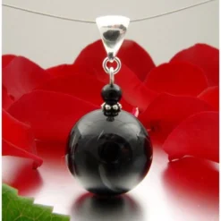Anhänger aus Augenachat & Onyx & 925 Silber Brillenachat grau schwarz Damen
