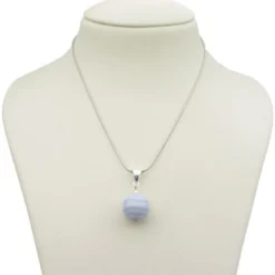 Anhänger aus echtem Chalzedon Bandachat & 925er Silber, Ø16mm, hellblau