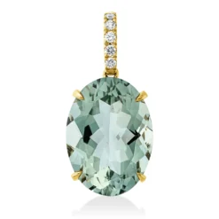 Anhänger aus 750 Gelbgold Amethyst 11,4ct grün 5 Brillanten 0,1ct TW-SI 27x13,1mm