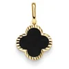 Anhänger aus 585 Gelbgold mit Blume Kleeblatt aus Onyx schwarz klein 12,5x20,5mm
