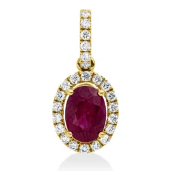 Anhänger aus 750 Gelbgold Rubin 1,01ct rot 24 Brillanten 0,2ct TW-SI 17,8x8mm
