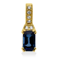 Anhänger aus 750 Gelbgold Saphir 0,36ct blau 6 Brillanten 0,02ct TW-PI 11,4x3,5mm