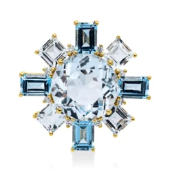 Anhänger aus 750 Gelbgold 9 Topase 10,2ct blau 8 Brillanten 0,08ct TW-SI 21,5x21mm