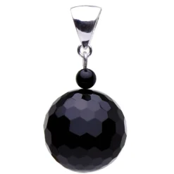 Anhänger aus Onyx & 925er Silber, facettiert, Ø18mm, schwarz