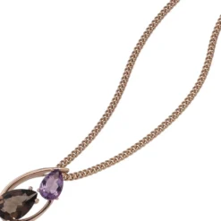 Anhänger aus Rauchquarz braun & Amethyst lila in Tropfenform 585 Rotgold