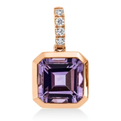 Anhänger aus 750 Rotgold Amethyst 3,4ct pink 4 Brillanten 0,1ct TW-SI 20x11,1mm