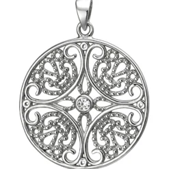 Anhänger aus 925 Silber mit 4 weißen Zirkonia Halsschmuck rund mit Ornament