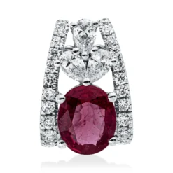 Anhänger aus 750 Weißgold Rubin 0,49ct rot 23 Diamanten 0,23ct 10,6x7,4mm
