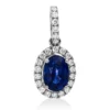 Anhänger aus 750 Weißgold Saphir 0,97ct blau 24 Brillanten 0,2ct TW-SI 17,5x8,2mm