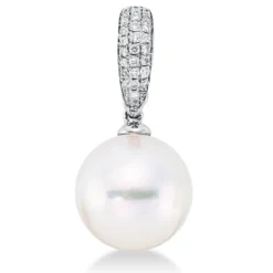 Anhänger aus 750 Weißgold Südsee-Perle 10mm weiß 29 Brillanten 0,11ct TW-SI