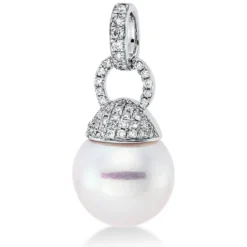 Anhänger aus 750 Weißgold Südsee-Perle 12mm weiß 41 Brillanten 0,22ct W-SI
