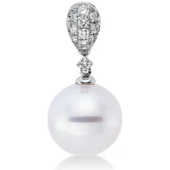 Anhänger aus 750 Weißgold Südsee-Perle 11mm weiß 12 Brillanten 0,19ct W-SI
