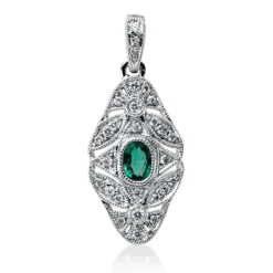 Anhänger aus 750 Weißgold Smaragd 0,13ct grün 27 Brillanten 0,12ct I-SI/PI