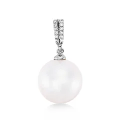 Anhänger aus 750 Weißgold Süßwasser-Perle 11mm weiß 12 Brillanten 0,05ct TW-SI