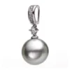 Anhänger aus 750 Weißgold Tahiti-Perle 10,5mm silbergrau 15 Diamanten 0,12ct W-SI