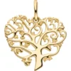 Anhänger Baum/Herz Lebensbaum aus 375 Gold Gelbgold mattiert 15,7x17,4mm