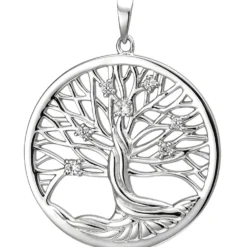 Anhänger Baum Lebensbaum aus 925 Silber mit 7 Zirkonia Halsschmuck