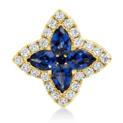 Anhänger Blume aus 750 Gelbgold 5 Saphire 0,39ct blau 24 Brillanten 0,16ct TW-SI
