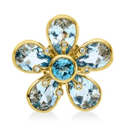 Anhänger Blume aus 750 Gelbgold 6 Topase 4,6ct skyblue 8 Brillanten 0,04ct TW-SI