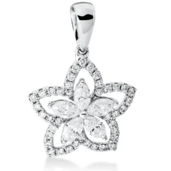Anhänger Blume aus 750 Gold Weißgold 45 Diamanten 0,65ct 20,8x14,5mm mit Öse