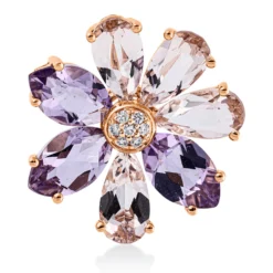 Anhänger Blume aus 750 Rotgold 7 Amethyste 4,2ct pink 7 Brillanten 0,04ct TW-SI