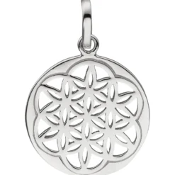 Anhänger Blume Lebensblume Ø17,1mm aus 925 Silber rund flach schlicht glänzend