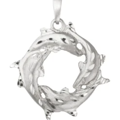 Anhänger 4 Delfine im Kreis Ø 32,6mm aus 925 Silber rhodiniert mattiert
