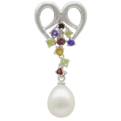 Anhänger Einhänger Süßwasser Perle & multicolor Edelsteine 925 Silber Damen