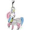 Anhänger Einhorn mit Zirkonia lila grün blauen Lackeinlagen 925 Silber