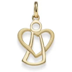 Anhänger Engel Engelchen & Herz 585 Gold Gelbgold 21x12mm Halsschmuck