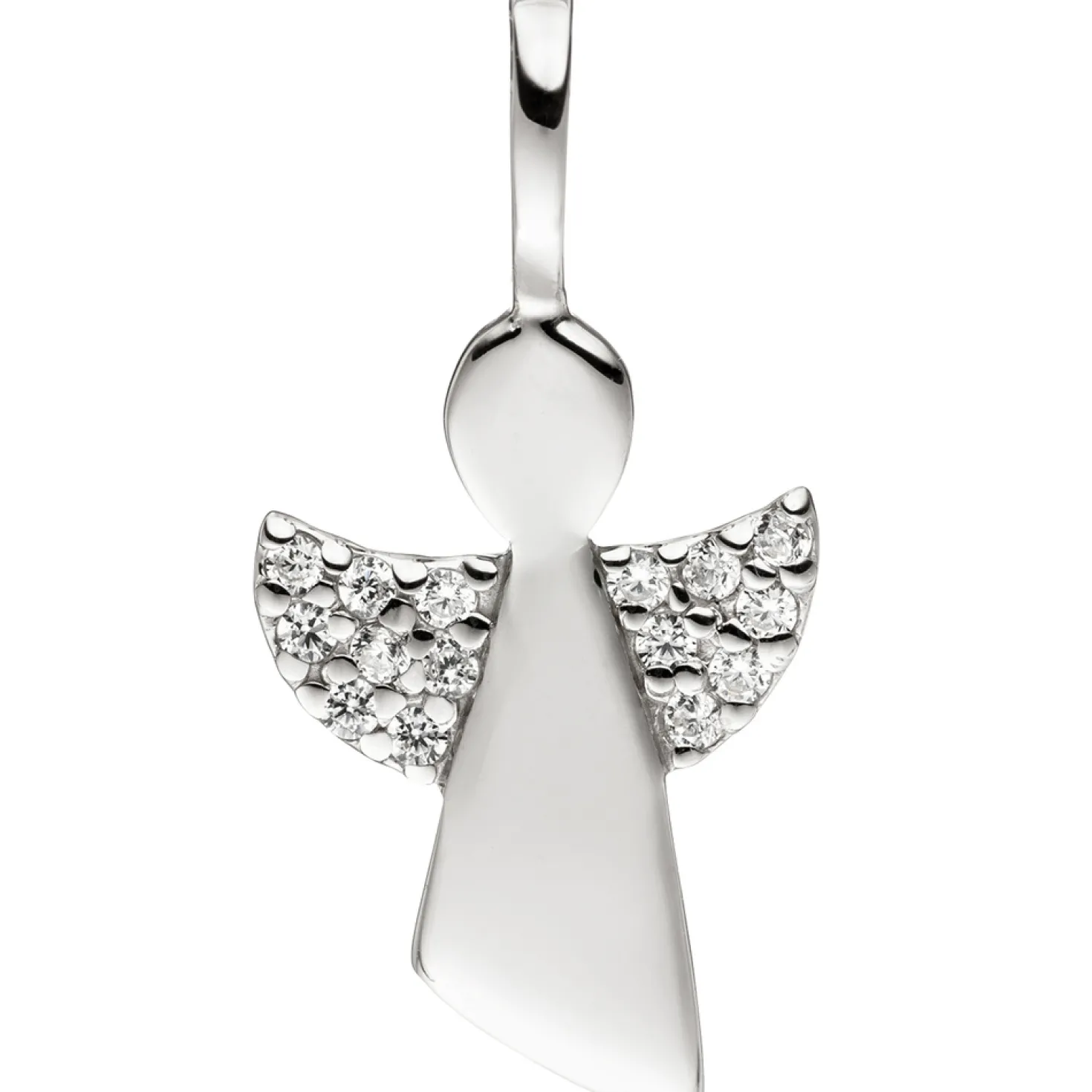 Anhänger Engel Schutzengel mit weißen Zirkonia 23,5x11mm, 925 Silber Halsschmuck