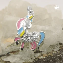 Anhänger für Kinder 15x11mm Einhorn mit farbigen Einlagen Zirkonia 925 Silber