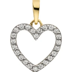 Anhänger Herz aus 333 Gold Gelbgold bicolor 24 Zirkonia Herzanhänger 10,8x10,5mm