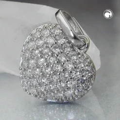 Anhänger Herz mit vielen Zirkonia weiß 925 Silber 12x13mm rhodiniert