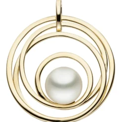 Anhänger 4 Kreise rund aus 585 Gold Gelbgold mit Süßwasser Perle Halsschmuck