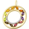 Anhänger Kreis Ø 28,6mm aus 585 Gelbgold 12 bunte Edelsteine 20 Diamanten