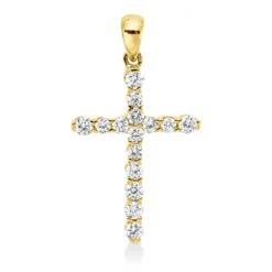 Anhänger Kreuz aus 750 Gelbgold 15 Brillanten 0,4ct TW-SI 24,5x13,7mm mit Öse
