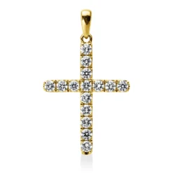 Anhänger Kreuz aus 750 Gelbgold 15 Brillanten 0,98ct TW-VSI/SI 32,3x19,6mm