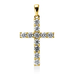 Anhänger Kreuz aus 750 Gelbgold 11 Brillanten 1,5ct TW-VSI/SI 33,1x18,6mm mit Öse