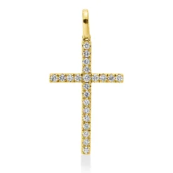 Anhänger Kreuz aus 585 Gelbgold 22 Brillanten 0,33ct W-SI/PI 32x16,2mm