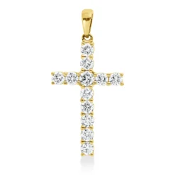 Anhänger Kreuz aus 750 Gelbgold 12 Diamanten 0,69ct TW-VSI/SI 26,5x13,2mm