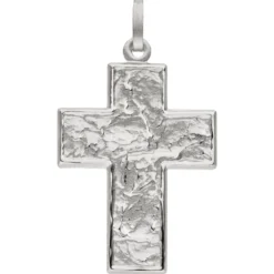 Anhänger Kreuz aus 925 Silber rhodiniert mattiert strukturiert 33,8x22,6mm