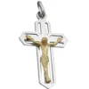 Anhänger Kreuz mit Jesus 925 Silber teil-vergoldet bicolor 38x23mm
