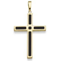 Anhänger Kreuz mit Onyx schwarz 47x24,5mm 585 Gold Gelbgold glänzend schlicht