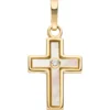 Anhänger Kreuz 15,7x9,8mm aus 375 Gelbgold mit Diamant-Brillant und Perlmutt